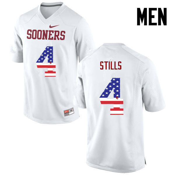 Men Oklahoma Sooners #4 Kenny Stills College Football USA Flag Fashion Jerseys-White